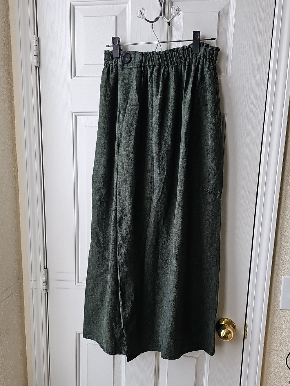 Flax Deep Green Elastic-Waist Maxi Skirt
